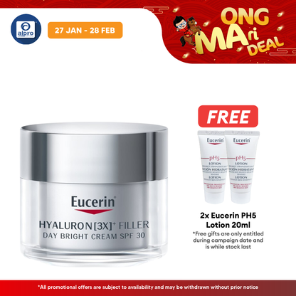 Eucerin Hyaluron Filler Day Bright Cream SPF30 50ml (New) | Reduces Deep Wrinkle and Lines Alpro Pharmacy