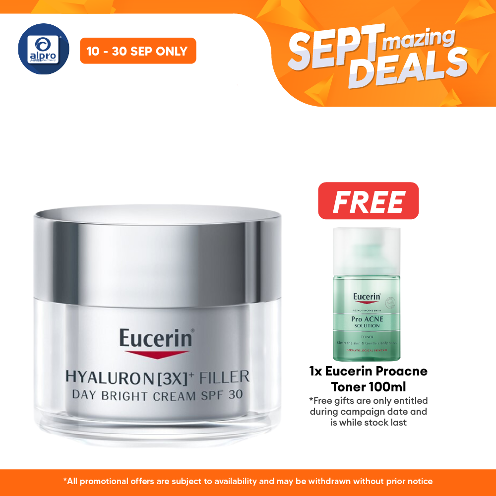 Eucerin Hyaluron Filler Day Bright Cream SPF30 50ml (New) | Reduces Deep Wrinkle and Lines Alpro Pharmacy