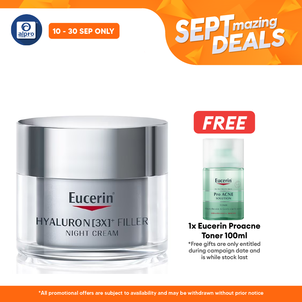 Eucerin Hyaluron [3X]+ Filler Night Cream 50 ml | Moisturizer, Anti Aging , Fine Lines, Wrinkle, Face Skincare Alpro Pharmacy