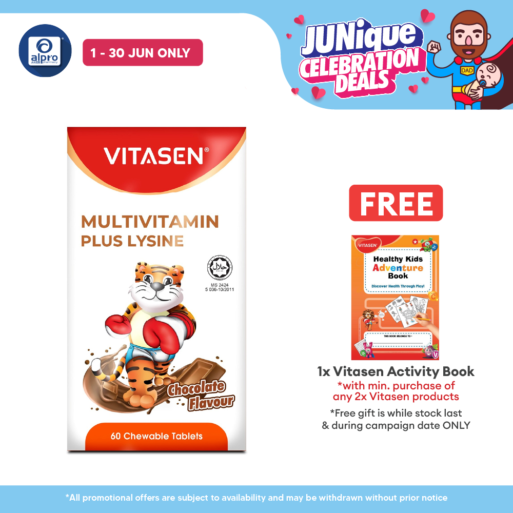 Vitasen Daily Multivitamin Plus Lysine (Chocolate / Orange) 60s | Improve Appetite Vitasen