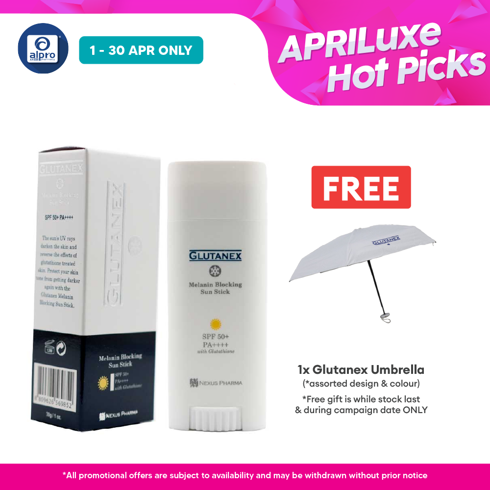 Glutanex Sun Stick SPF50+ 30g | Melanin Blocking Sunstick with Glutathione Alpro Pharmacy