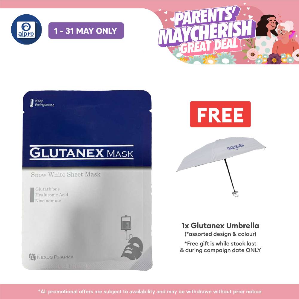 Glutanex Snow White Sheet Masks 1s | High Antioxidant / Promote Bright Radiant Skin / Whitening / Skin Nourishment Alpro Pharmacy