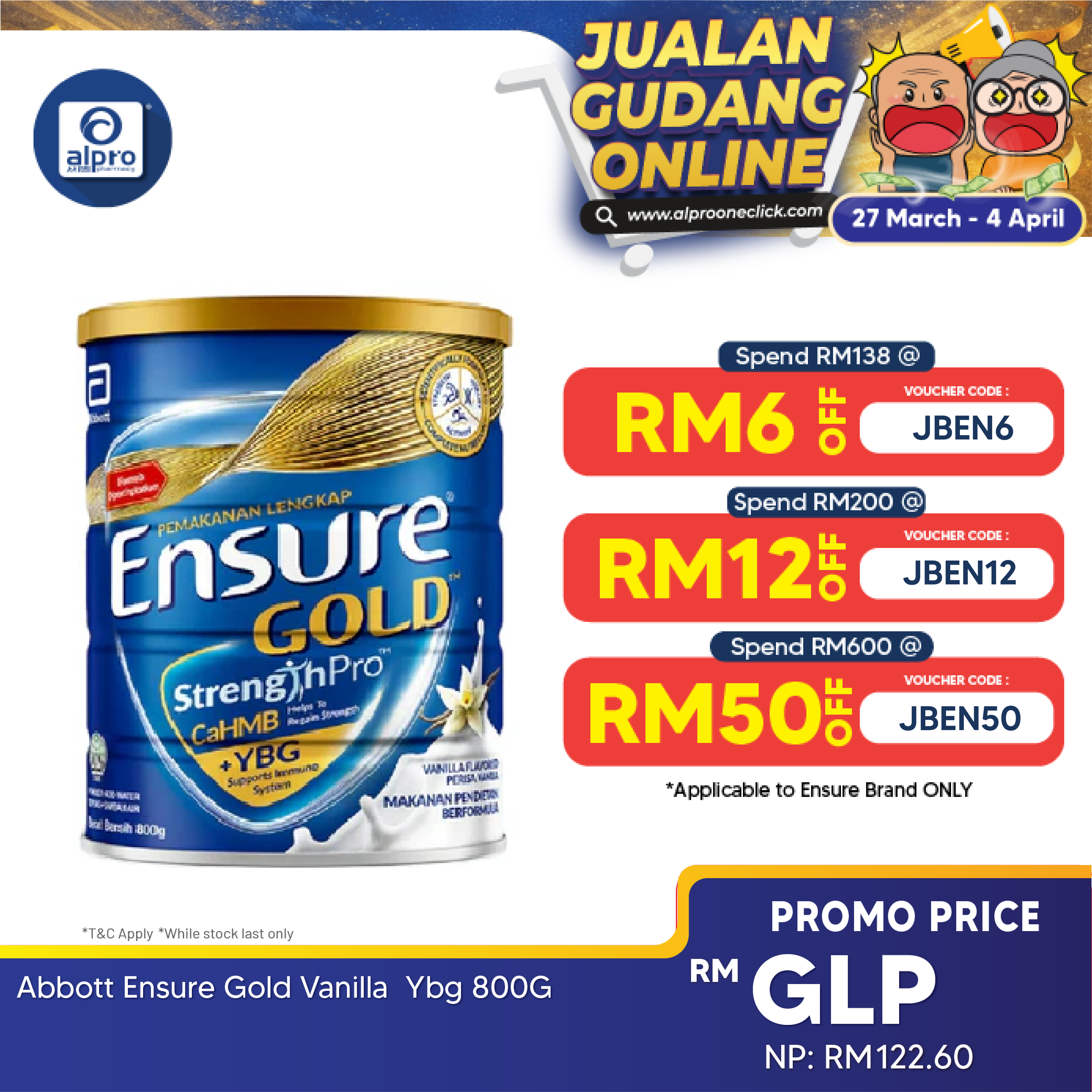 Abbott Ensure Gold Vanilla YBG (Yeast Beta Glucan) 800g | Complete And Balanced Nutrition Ensure