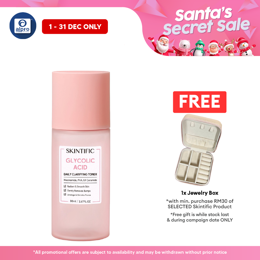 Skintific Glycolic Acid Daily Clarifying Toner 80ml | Daily Exfoliating Brighten Skin With Niacinamide Skintific