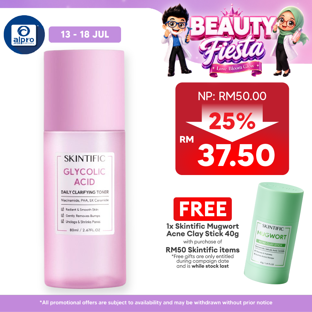 Skintific Glycolic Acid Daily Clarifying Toner 80ml | Daily Exfoliating Brighten Skin With Niacinamide Skintific
