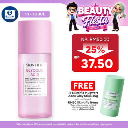 Skintific Glycolic Acid Daily Clarifying Toner 80ml | Daily Exfoliating Brighten Skin With Niacinamide Skintific