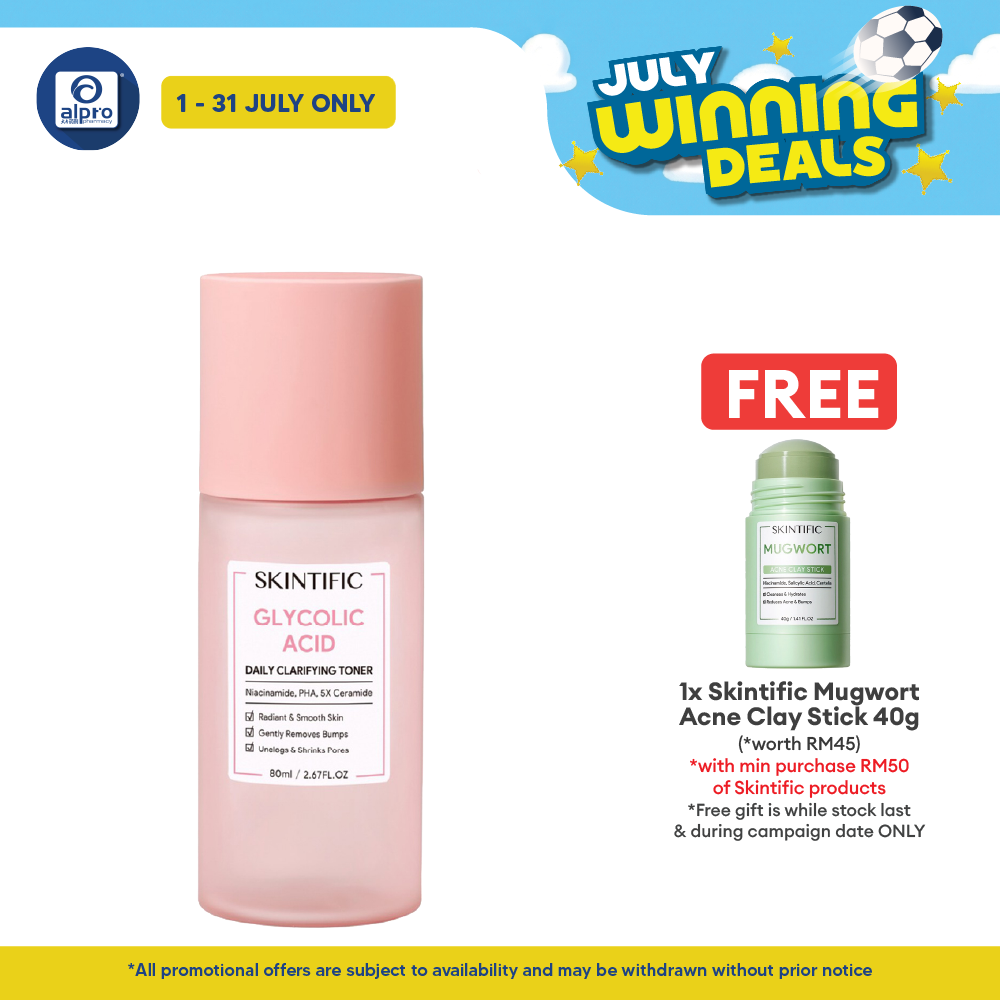 Skintific Glycolic Acid Daily Clarifying Toner 80ml | Daily Exfoliating Brighten Skin With Niacinamide Skintific