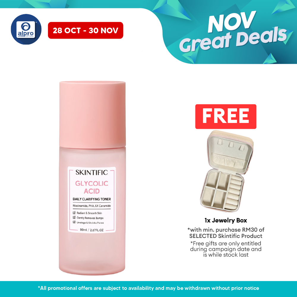 Skintific Glycolic Acid Daily Clarifying Toner 80ml | Daily Exfoliating Brighten Skin With Niacinamide Alpro Pharmacy