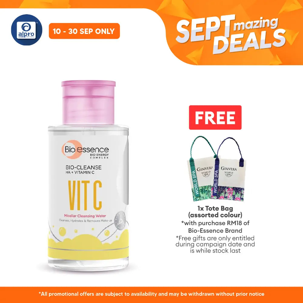 Bio Essence Bio-Cleanse Ha+ Vitamin C Micellar Water 300ml | Cleanse + Hydrates + Brighten Alpro Pharmacy