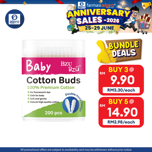 Bzu Bzu Cotton Buds 200pcs | High-Quality Cotton & Less Lint Bzu Bzu