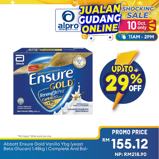 Abbott Ensure Gold Vanilla YBG (Yeast Beta Glucan) 1.48kg | Complete And Balanced Nutrition Alpro Pharmacy