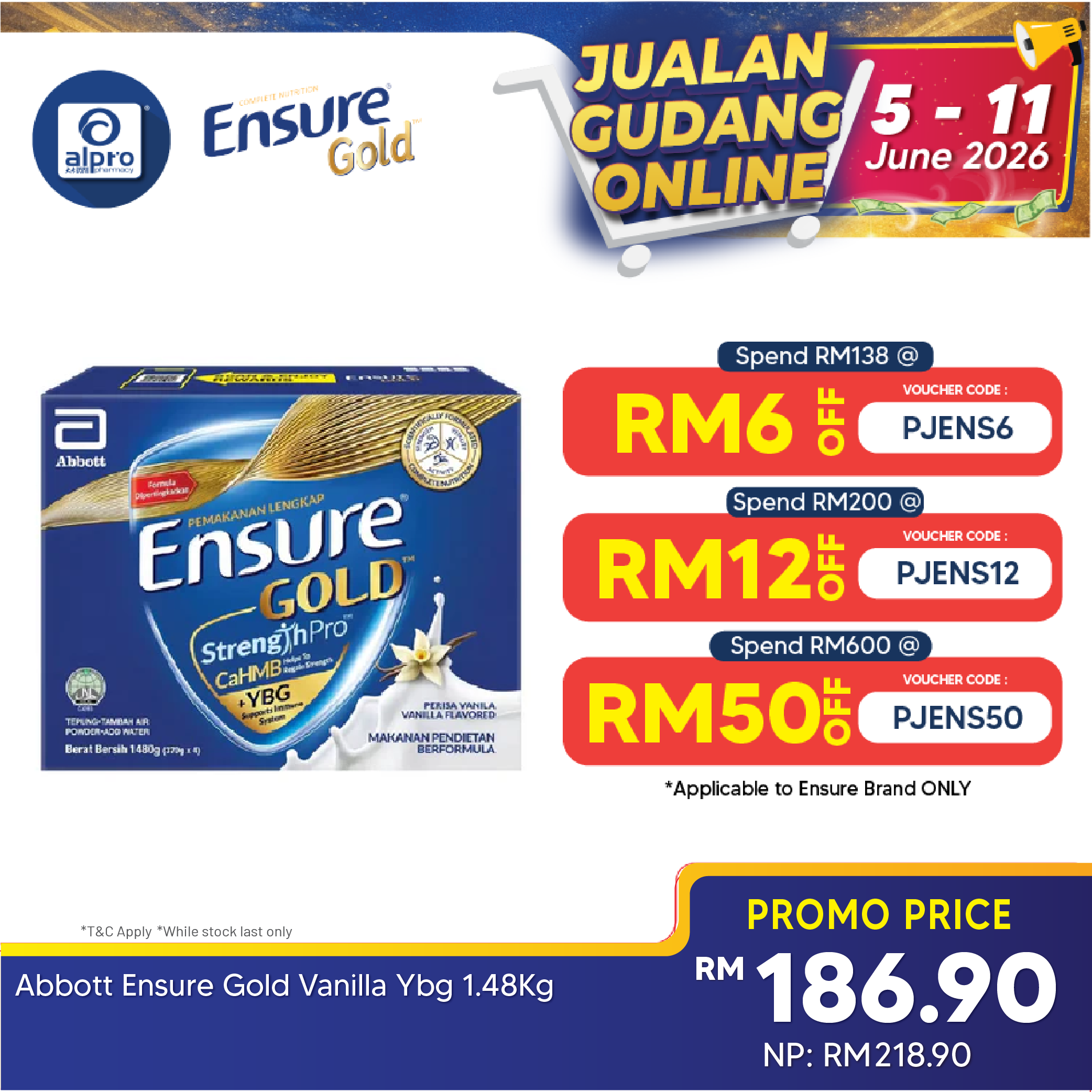 Abbott Ensure Gold Vanilla YBG (Yeast Beta Glucan) 1.48kg | Complete And Balanced Nutrition Ensure