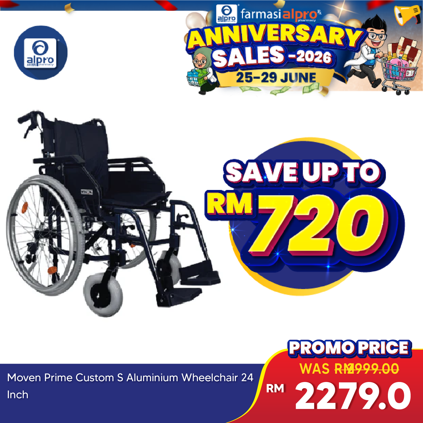 Moven Prime Custom S Aluminium Wheelchair 24inch | Allows Better Control