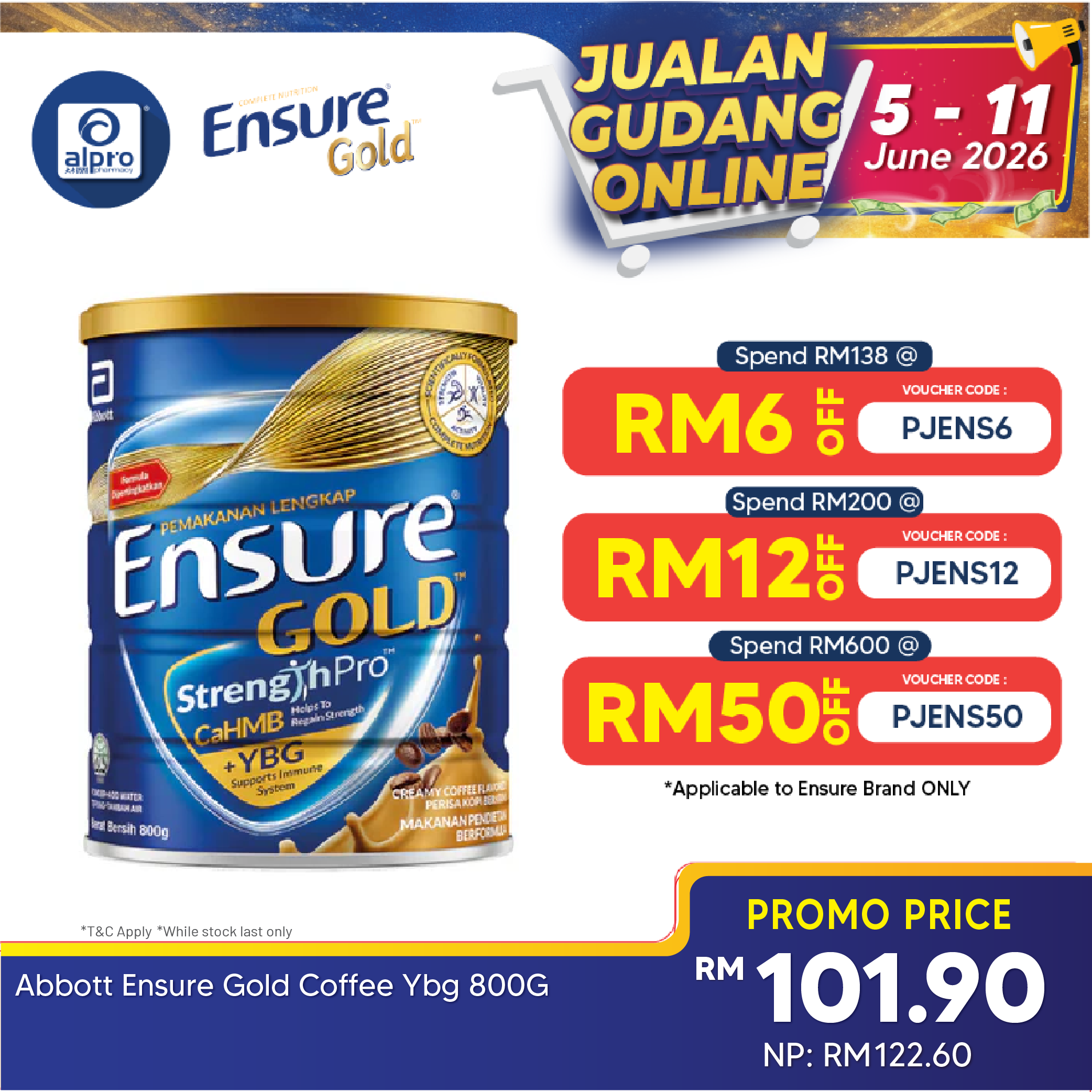 Abbott Ensure Gold Coffee YBG (Yeast Beta Glucan) 800g | Complete And Balanced Nutrition Ensure