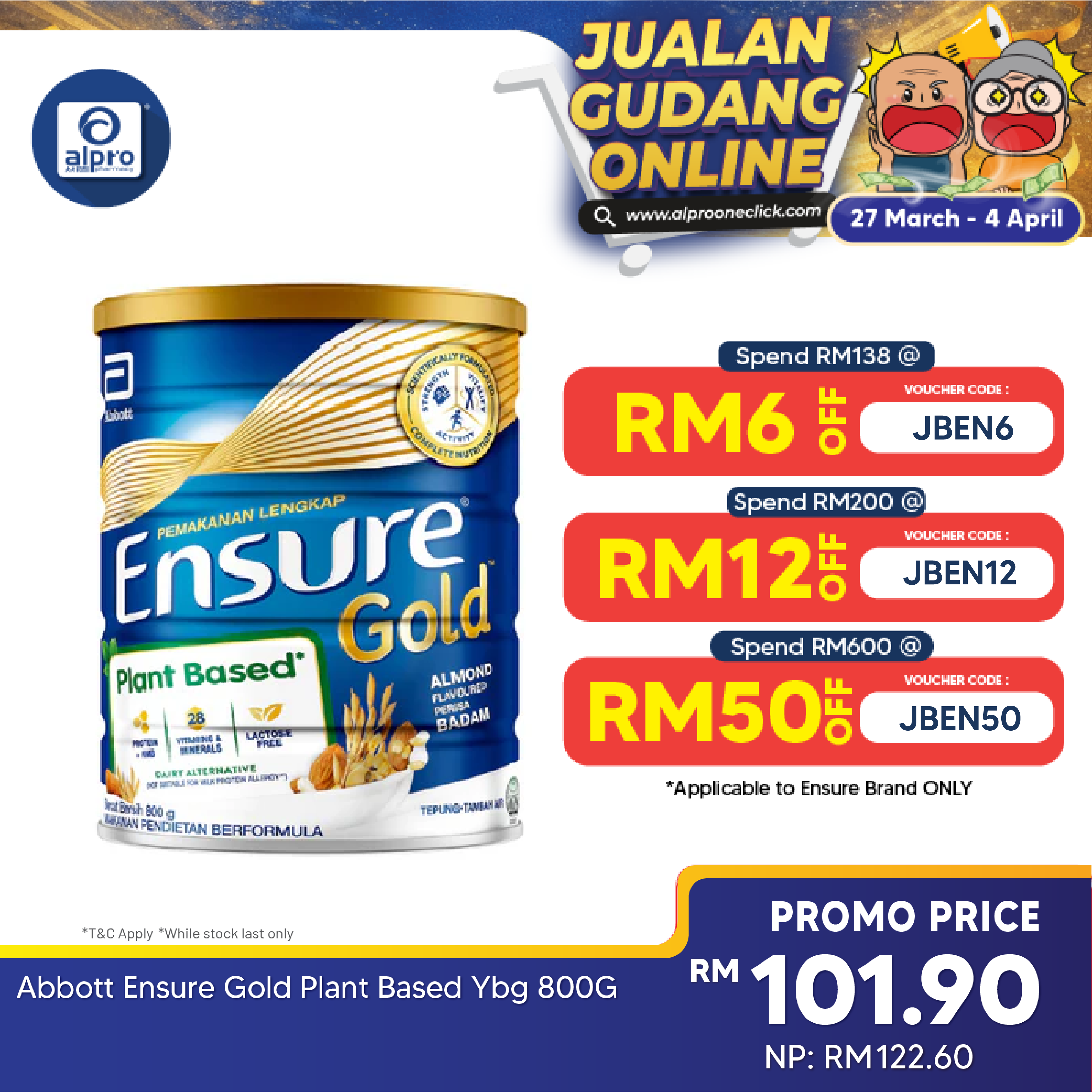 Abbott Ensure Gold Almond (Plant Based) 800g | Complete And Balanced Nutrition Ensure