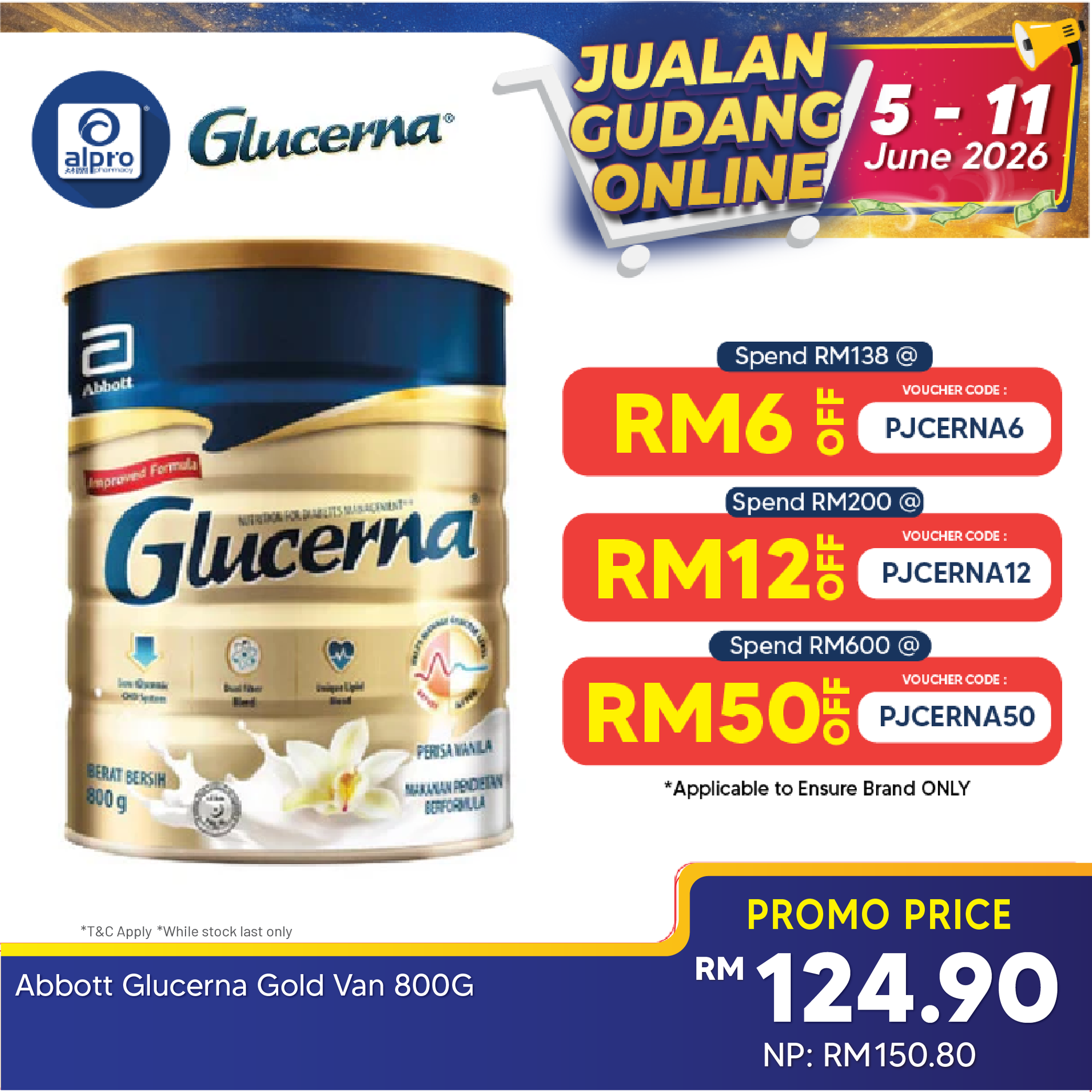Abbott Glucerna Gold Vanilla 800g | Diabetes Formula Glucerna