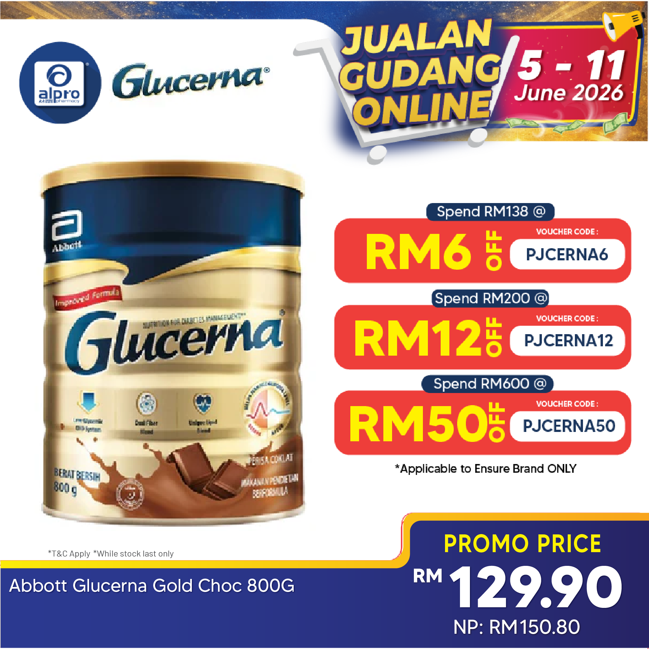 Abbott Glucerna Gold Chocolate 800g | Diabetes Formula Glucerna
