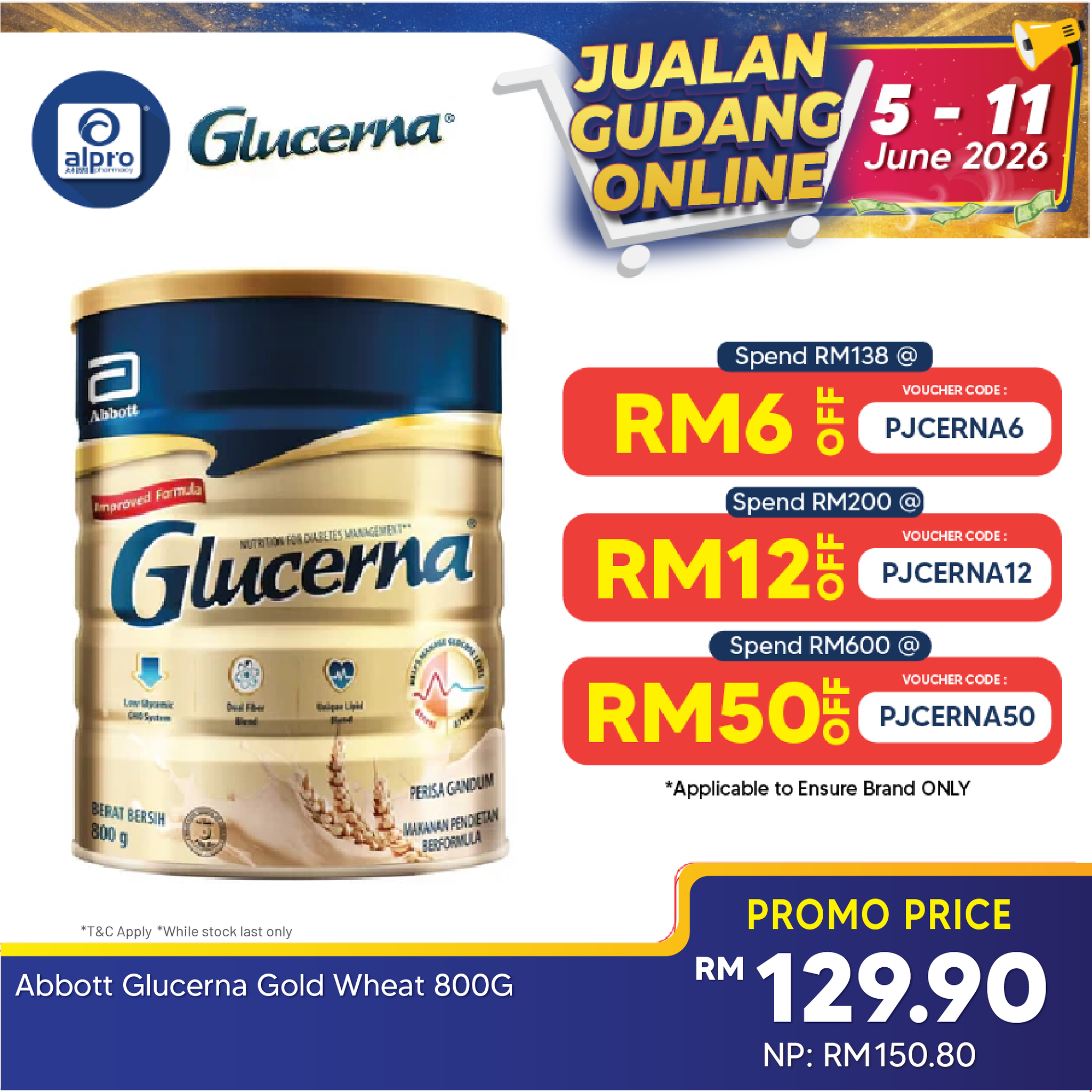 Abbott Glucerna Gold Wheat 800g | Helps Support Your Blood Glucose Management Glucerna