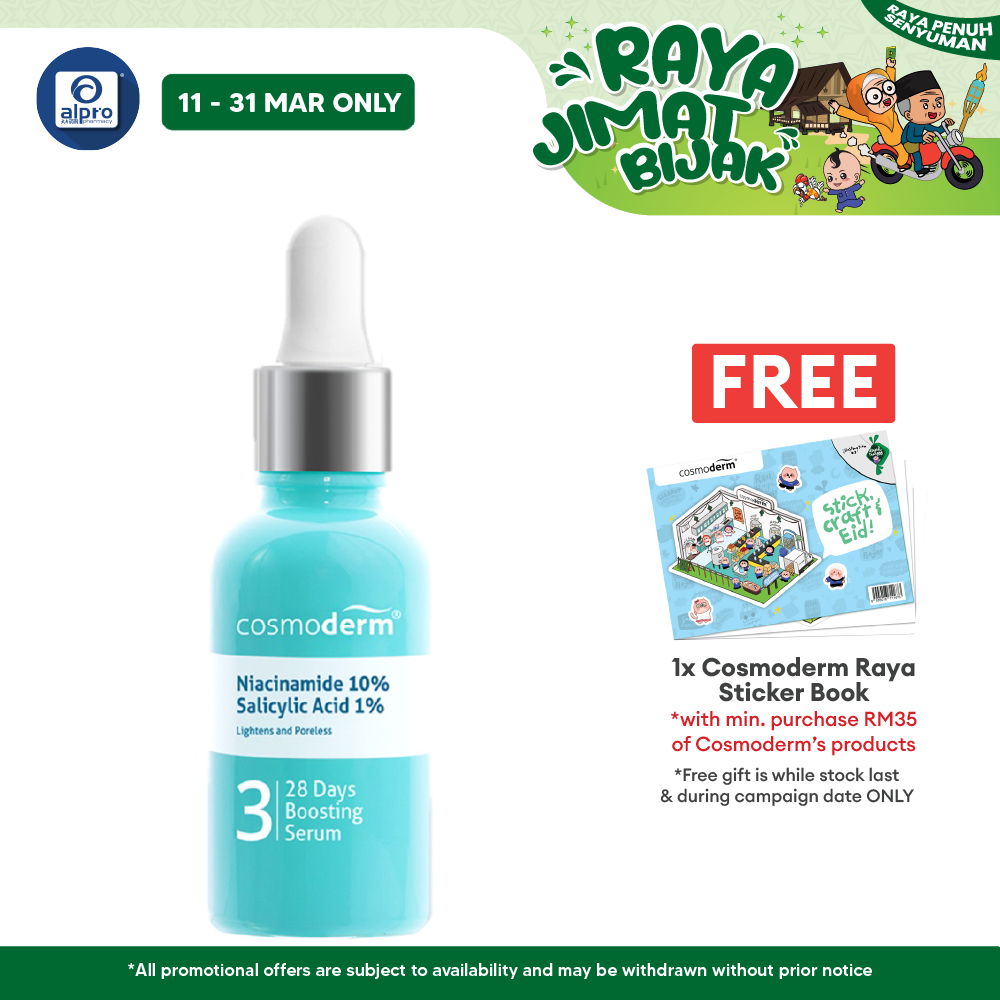 Cosmoderm Niacinamide 28 Day Boosting Serum 15ml | Improve Brighten Skin Tone Alpro Pharmacy