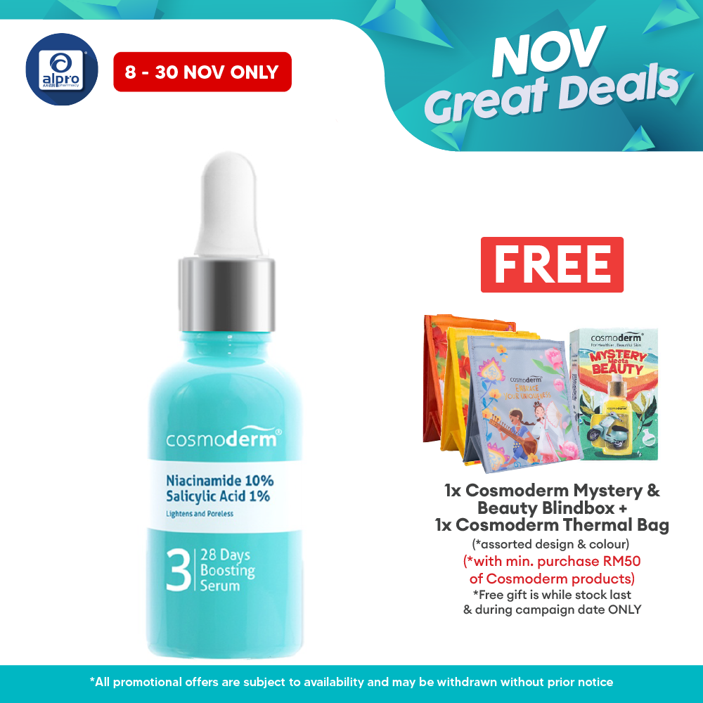Cosmoderm Niacinamide 28 Day Boosting Serum 15ml | Improve Brighten Skin Tone Alpro Pharmacy