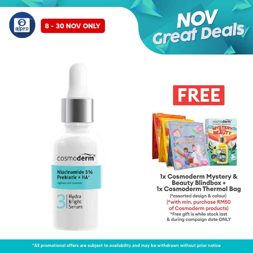 Cosmoderm Niacinamide Hydra Bright Serum 30ml | Best To Soothe And Lighten Skin Cosmoderm