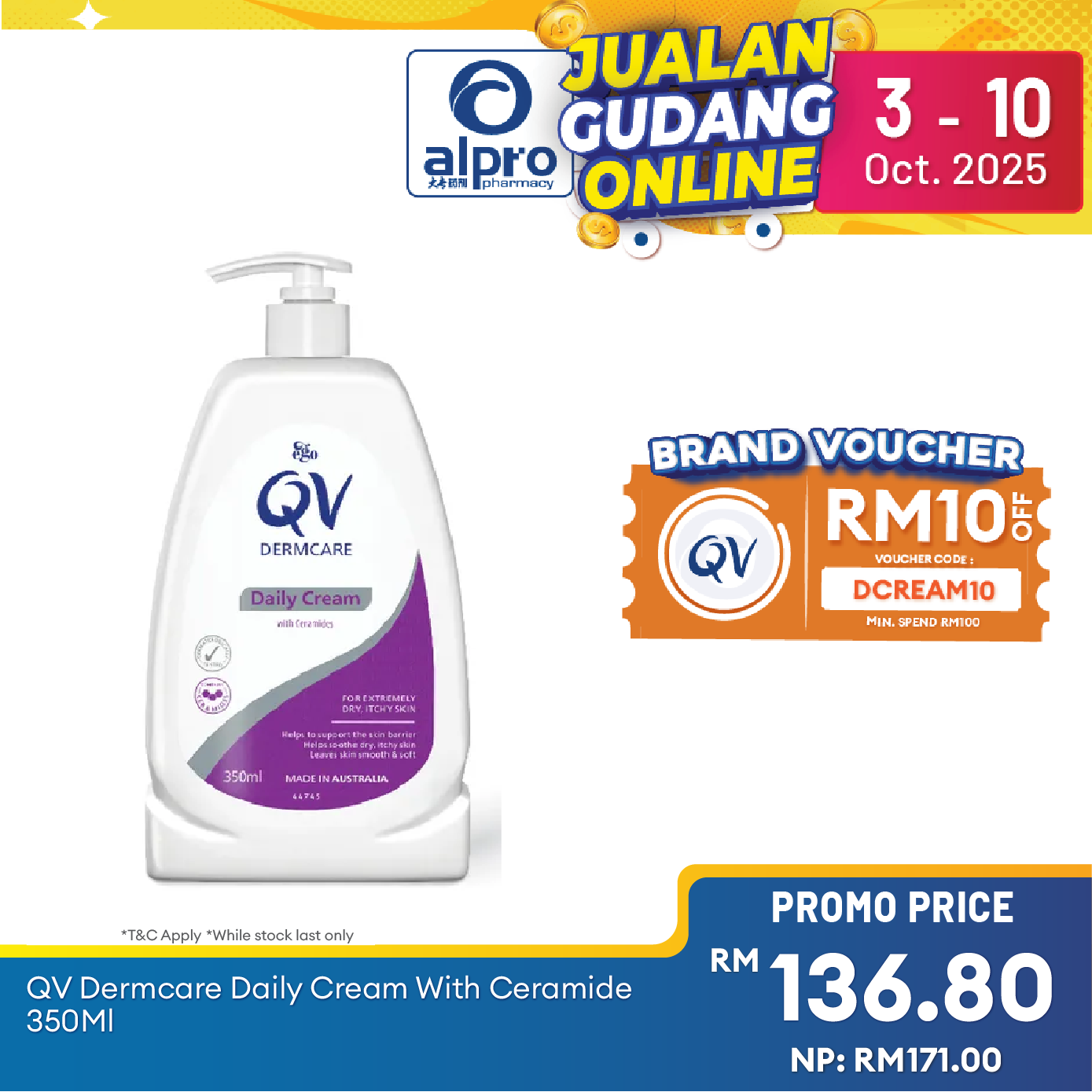 Qv Dermcare Daily Cream With Ceramide 350ml | Reinforced Skin Alpro Pharmacy