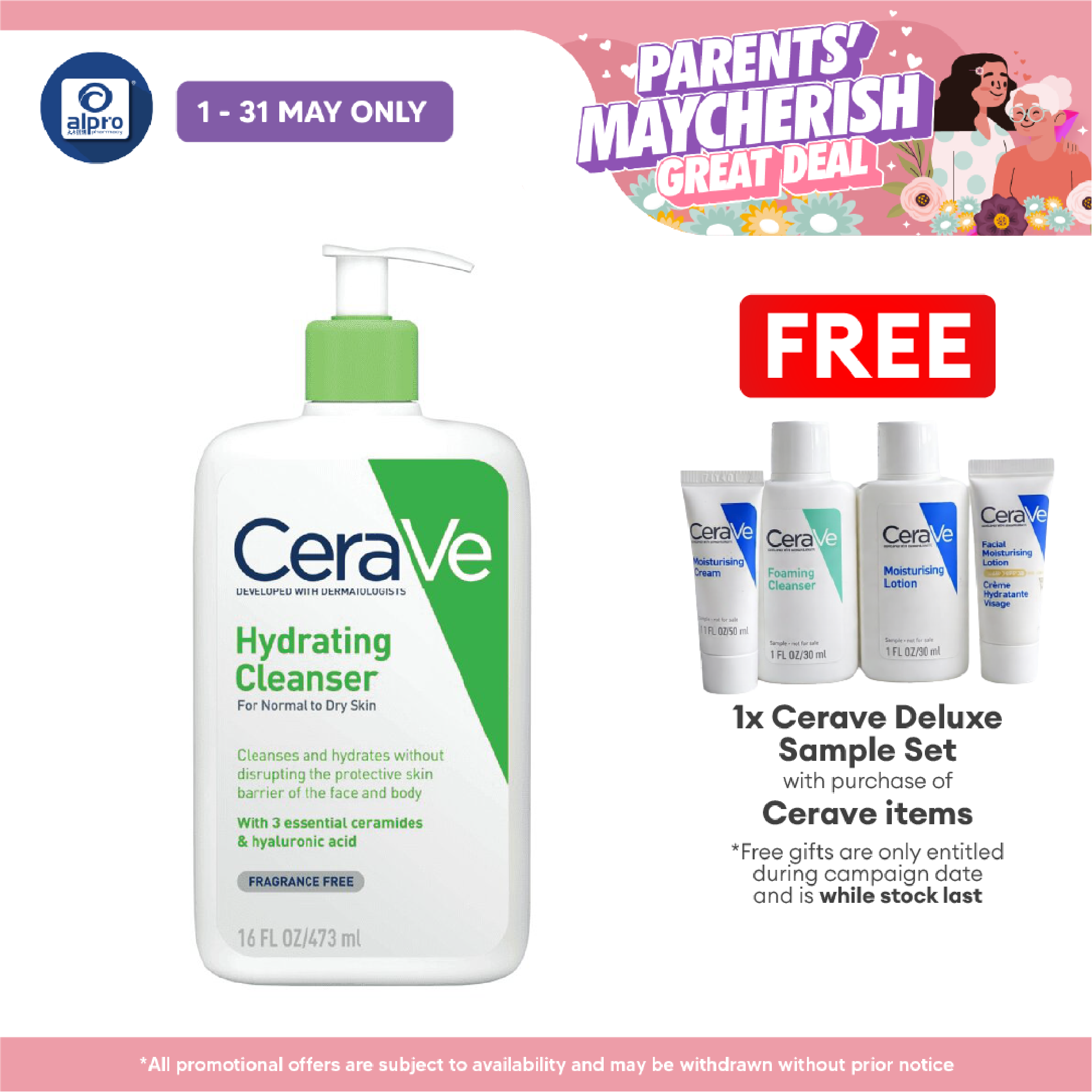 Cerave Hydrating Cleanser 473ml | Cleanses And Hydrates Cerave