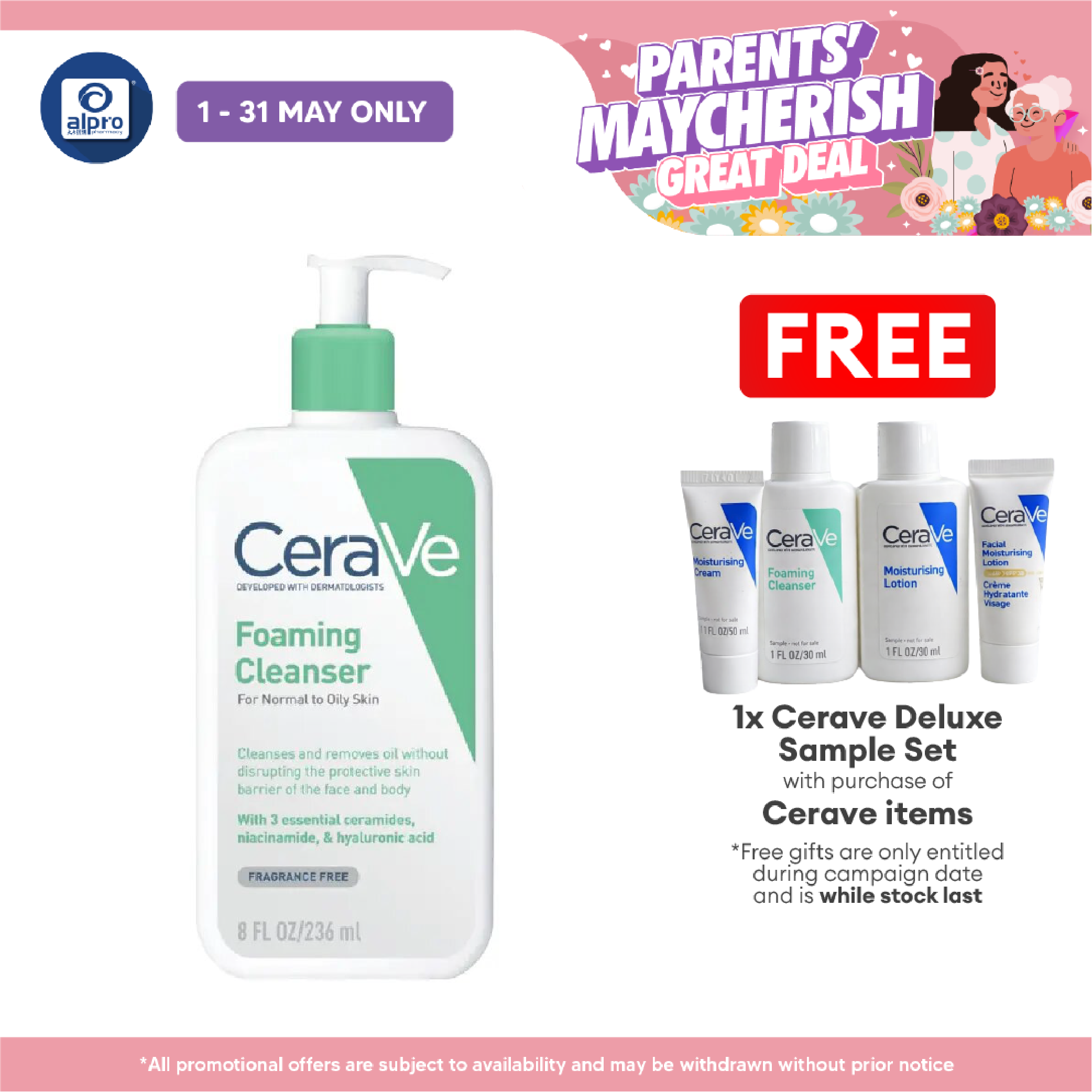 Cerave Foaming Cleanser 236ml | Cleanses And Remove Excess Sebum Cerave
