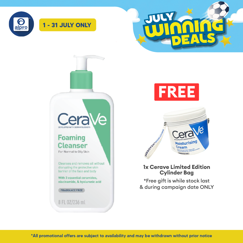 Cerave Foaming Cleanser 236ml | Cleanses And Remove Excess Sebum Cerave