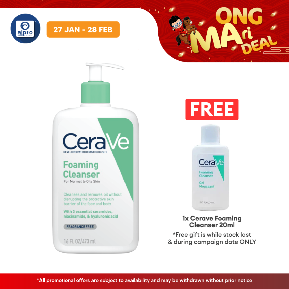 Cerave Foaming Cleanser 473ml | Cleanses And Removes Excess Sebum Cerave