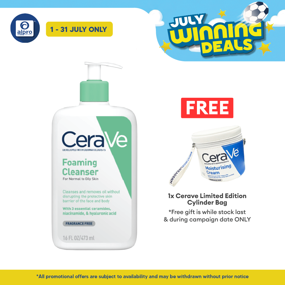 Cerave Foaming Cleanser 473ml | Cleanses And Removes Excess Sebum Cerave