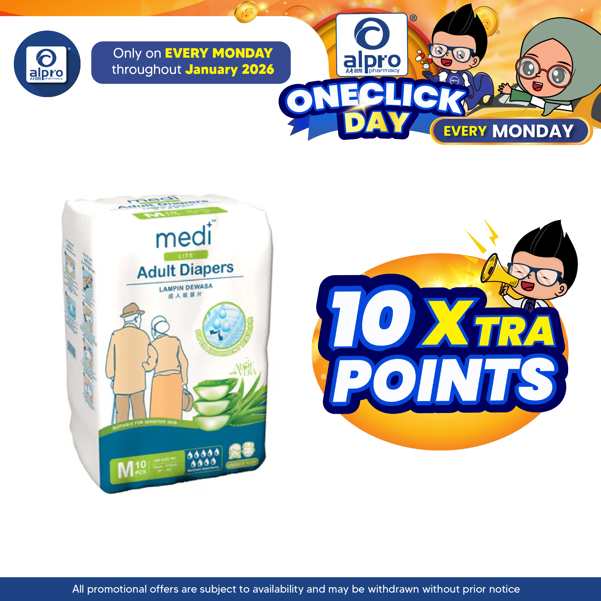 Medi Lite Unisex Adult Diapers 10's ( M /L /XL) | Double-Layer Absorben