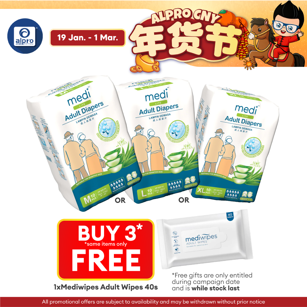 Medi Lite Unisex Adult Diapers 10's ( M /L /XL) | Double-Layer Absorben Medi+