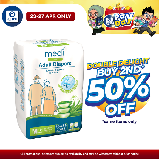 Medi Lite Unisex Adult Diapers 10's ( M /L /XL) | Double-Layer Absorben Medi+