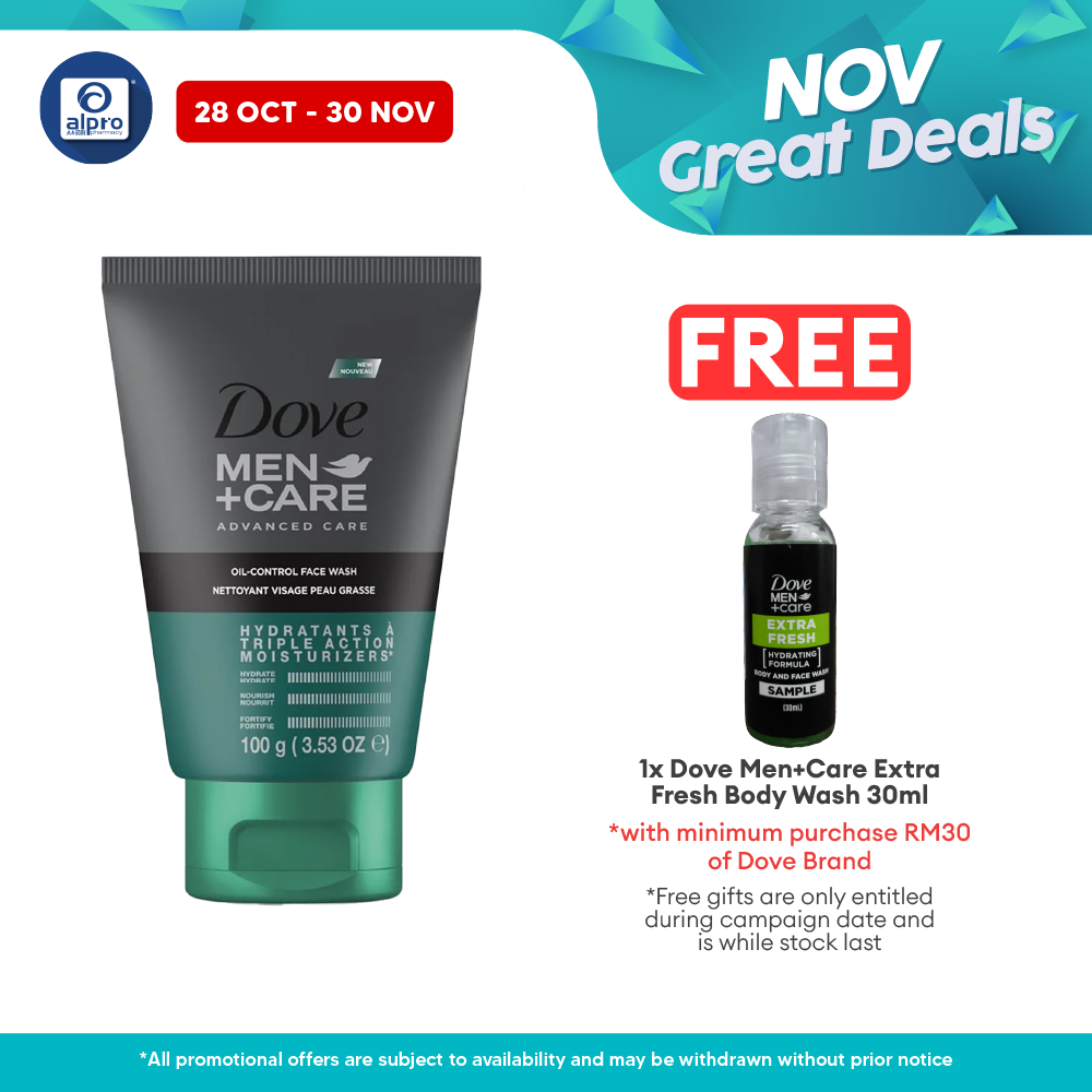 Dove Men+care Oil-control Face Wash 100g I Oil Control Alpro Pharmacy