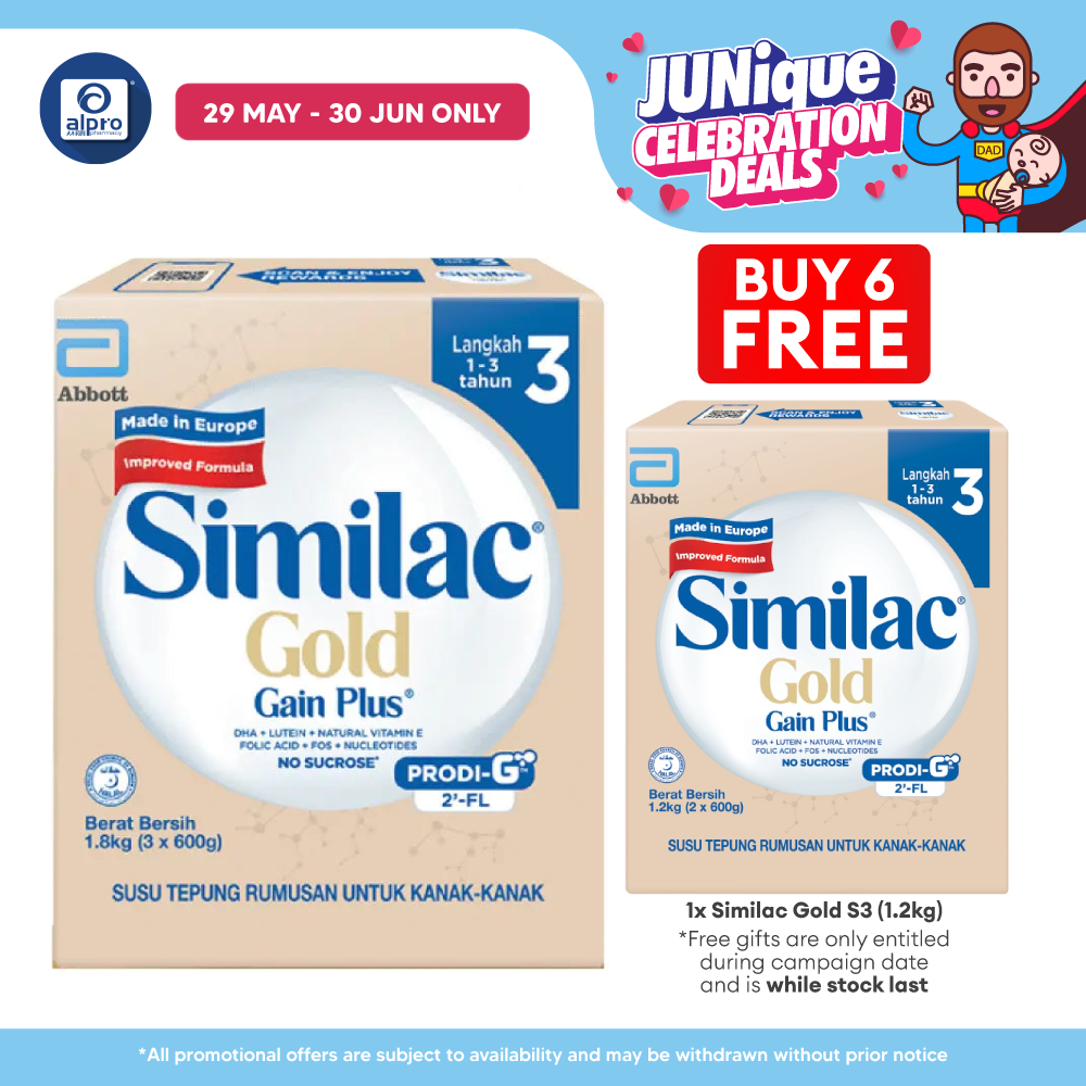 Abbott Similac Gold Gain Plus S3 (GL+2FL) 1.8kg Bib | New Improved Formula (Exp Date: 30/04/2026) Similac