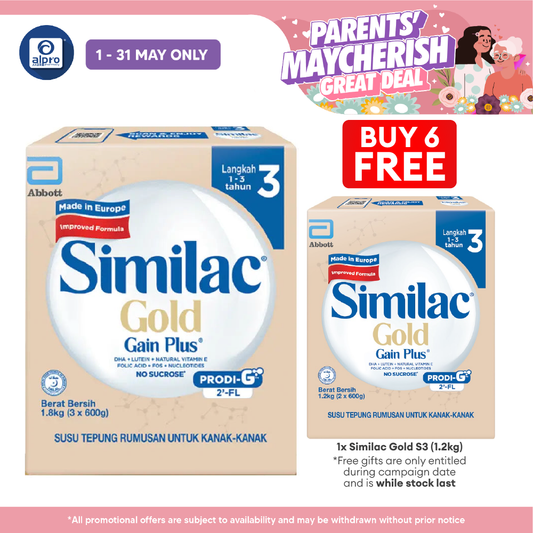 Abbott Similac Gold Gain Plus S3 (GL+2FL) 1.8kg Bib | New Improved Formula (Exp Date: 30/04/2026) Similac