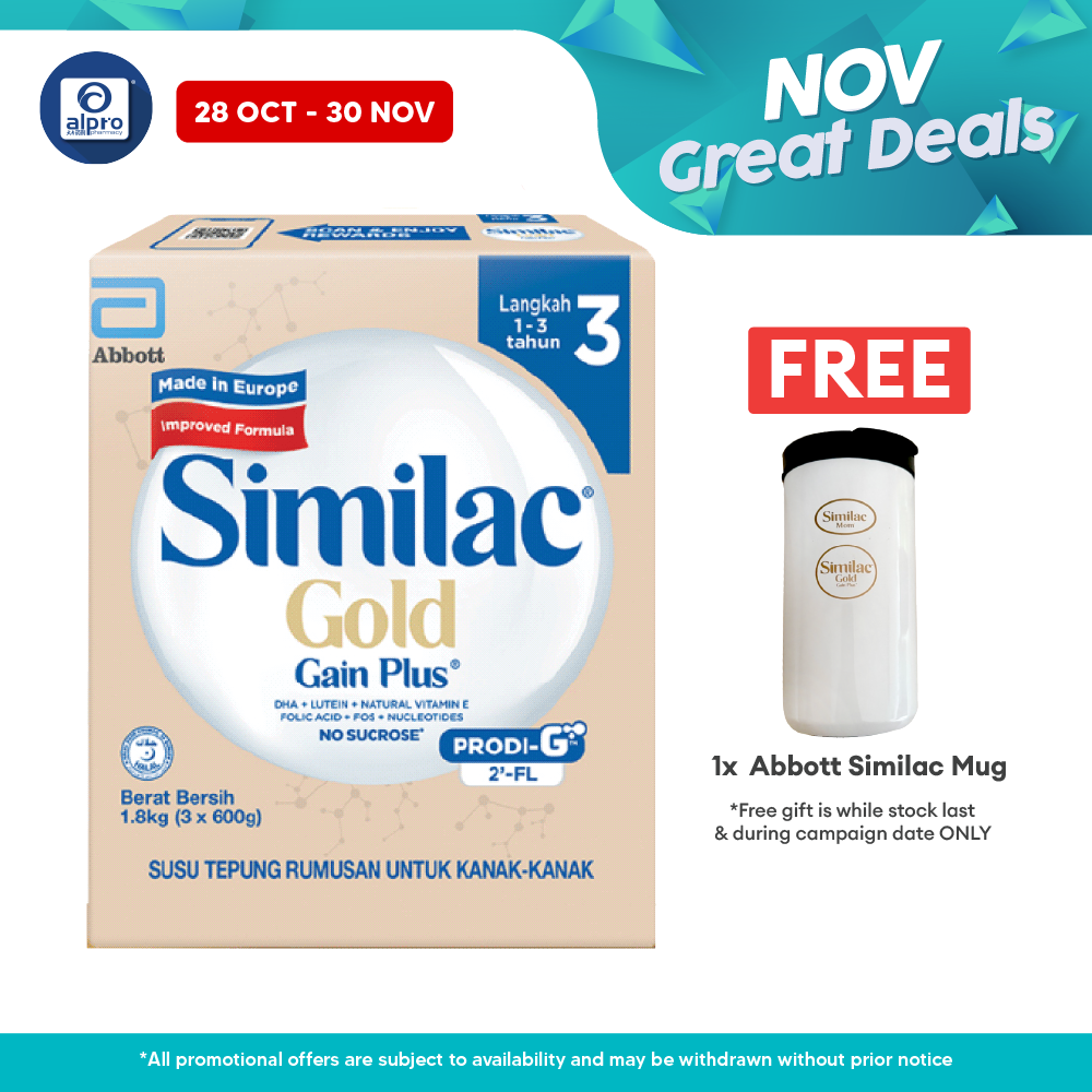 Abbott Similac Gold Gain Plus S3 (GL+2FL) 1.8kg Bib | New Improved Formula (Exp Date: 31/08/2025) Similac