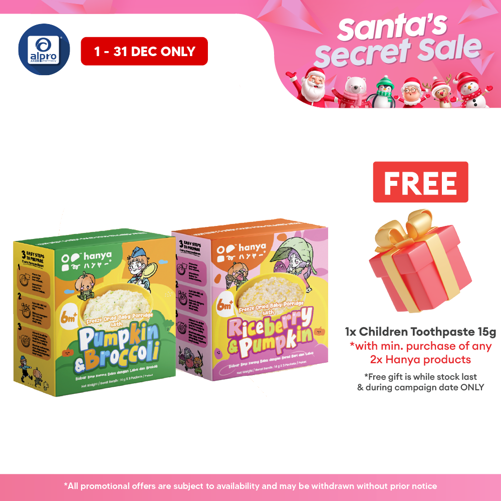 Hanya Freeze-Dried Baby Porridge With Riceberry & Pumpkin 3s X 14g | Kids Healthy Snacks Hanya