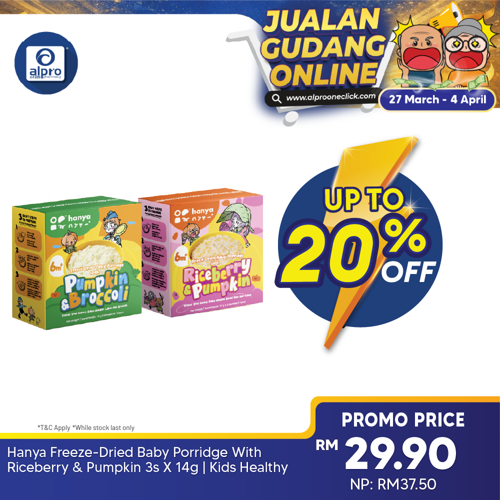 Hanya Freeze-Dried Baby Porridge With Riceberry & Pumpkin 3s X 14g | Kids Healthy Snacks Hanya