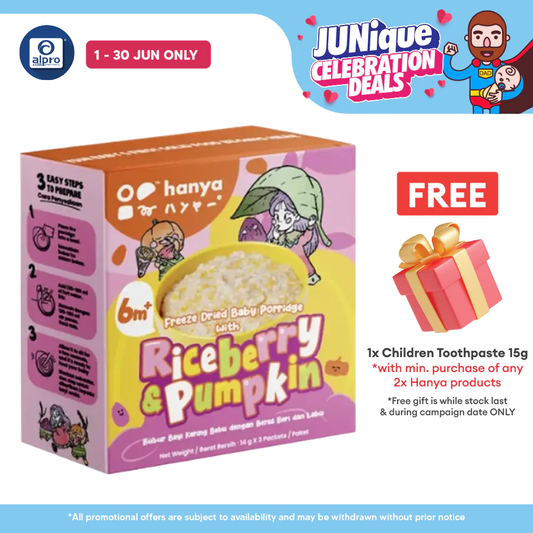 Hanya Freeze-Dried Baby Porridge With Riceberry & Pumpkin 3s X 14g Hanya