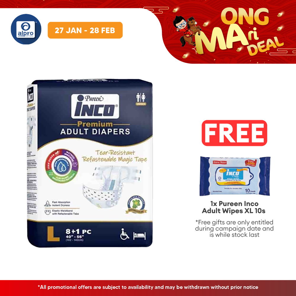 Pureen Inco Premium Adult Diapers | Size : L (9 Pcs / Pack) Pureen