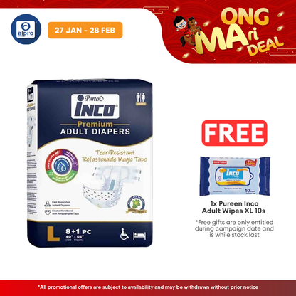 Pureen Inco Premium Adult Diapers | Size : L (9 Pcs / Pack) Pureen