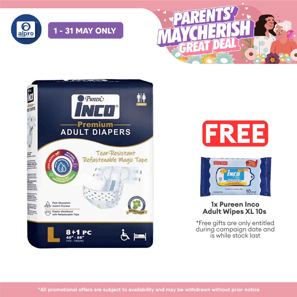 Pureen Inco Premium Adult Diapers | Size : L (9 Pcs / Pack) Pureen