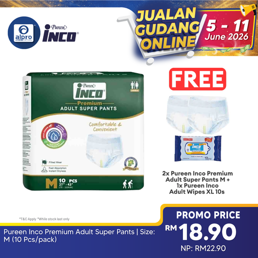 Pureen Inco Premium Adult Super Pants | Size: M (10 Pcs/pack) Pureen