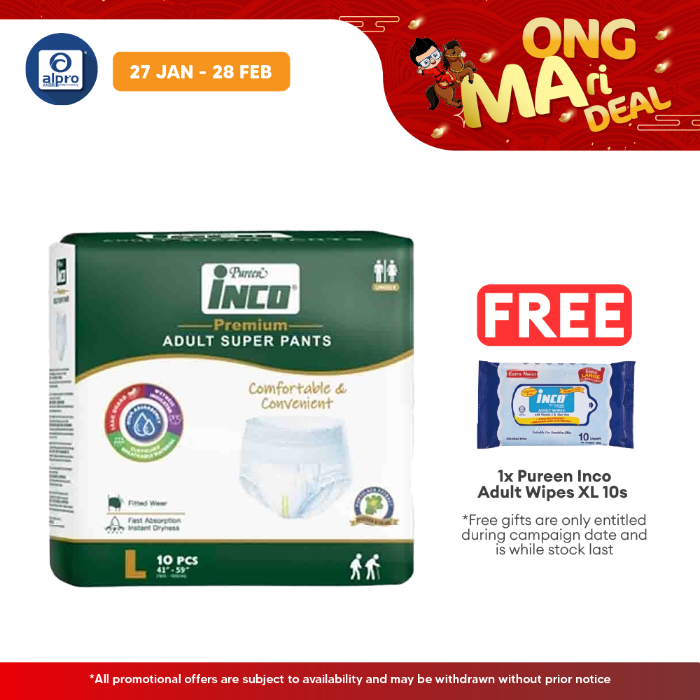 Pureen Inco Premium Adult Super Pants | Size L (10 Pcs/pack) Alpro Pharmacy
