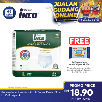 Pureen Inco Premium Adult Super Pants | Size L (10 Pcs/pack) Pureen
