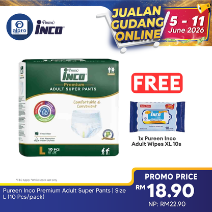 Pureen Inco Premium Adult Super Pants | Size L (10 Pcs/pack) Pureen