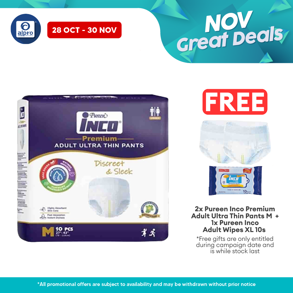 Pureen Inco Premium Adult Ultra Thin Pants | Size: M (10 Pcs/pack) Alpro Pharmacy