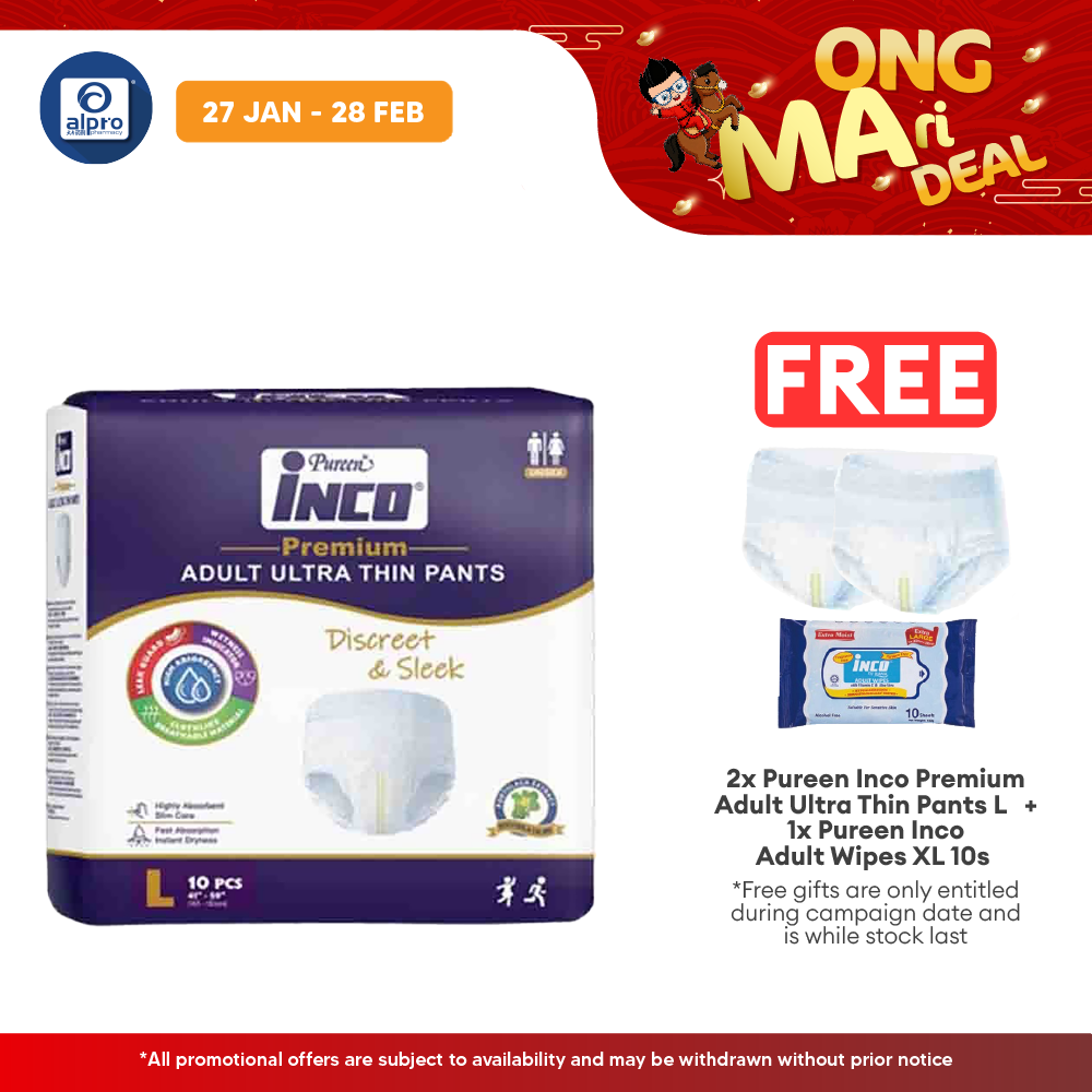 Pureen Inco Premium Adult Ultra Thin Pants | Size: L (10 Pcs/pack) Pureen